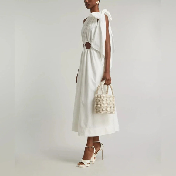 Aje Revolve Henriette Tie-Neck Halter Cut-Out Waist Midi Dress Small Ivory - Picture 15 of 15